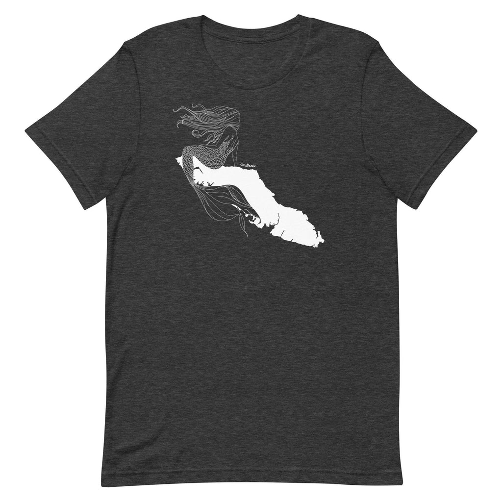 Design of Vancouver Island Mermaid - Unisex t-shirt , the colour is Dark Grey Heather