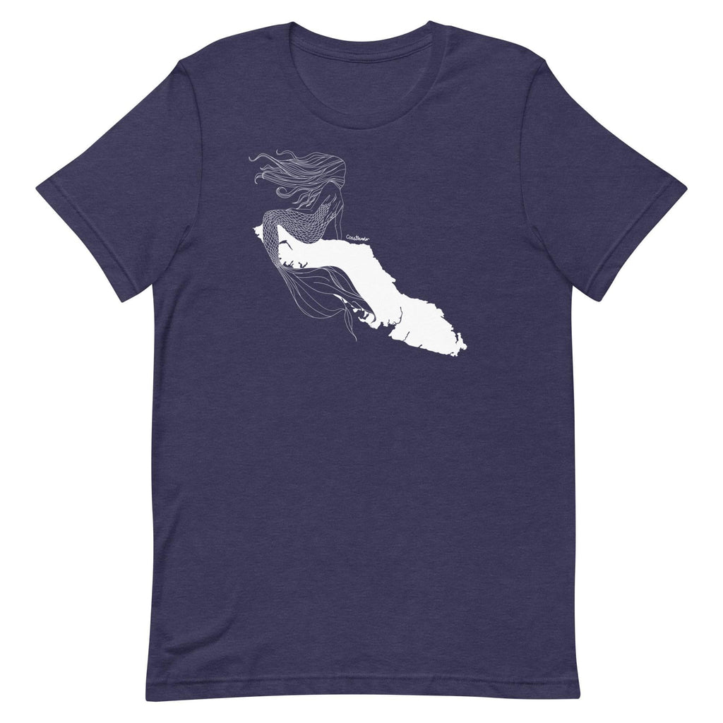 Design of Vancouver Island Mermaid - Unisex t-shirt , the colour is Heather Midnight Navy