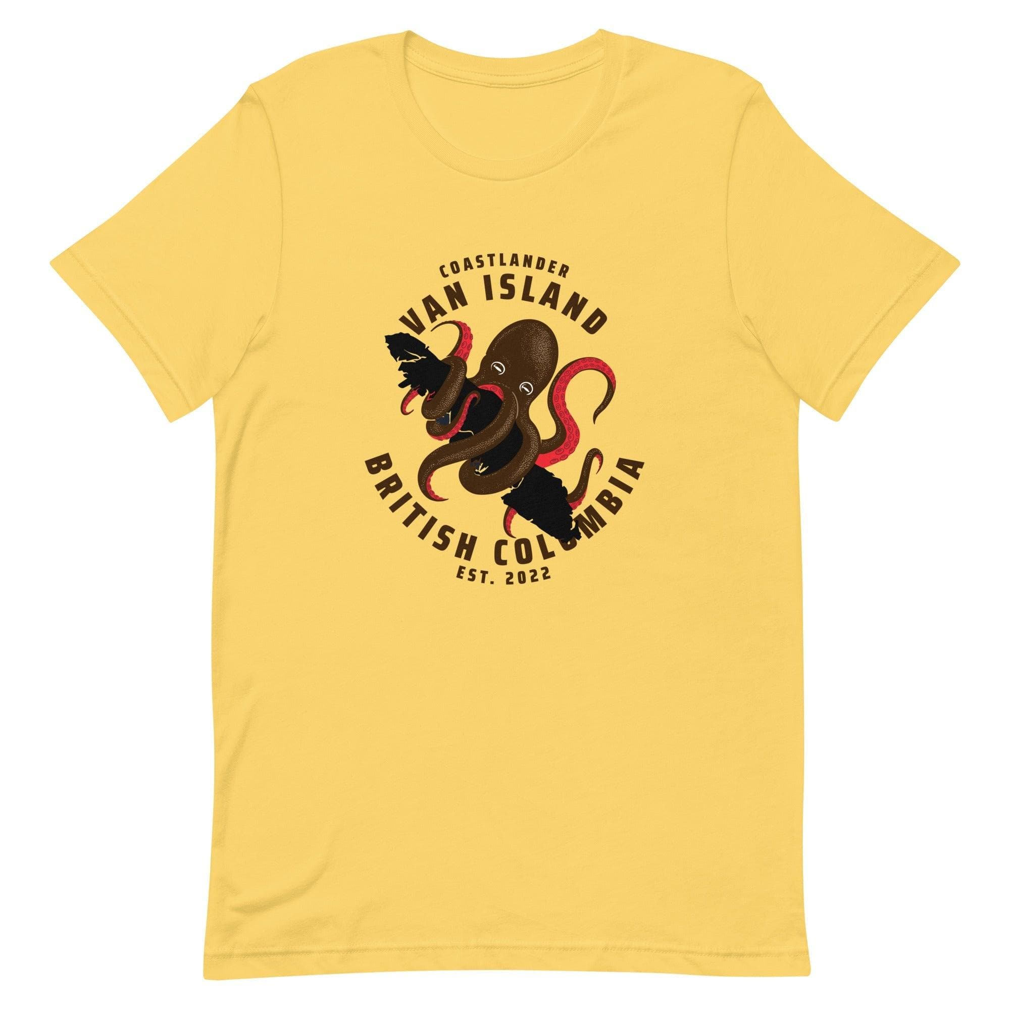 Design of Vancouver Island Octopus - Unisex t-shirt , the colour is Yellow