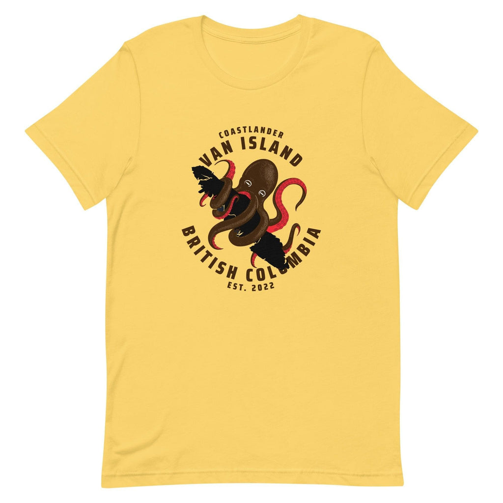 Design of Vancouver Island Octopus - Unisex t-shirt , the colour is Yellow