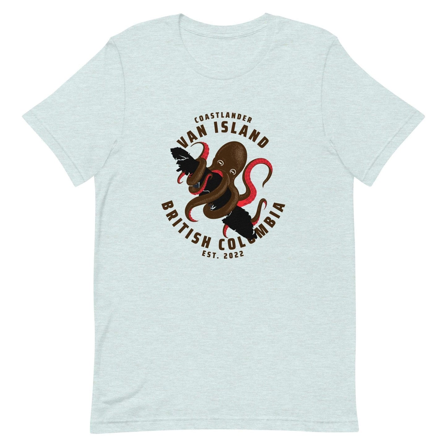 Design of Vancouver Island Octopus - Unisex t-shirt , the colour is Heather Prism Ice Blue