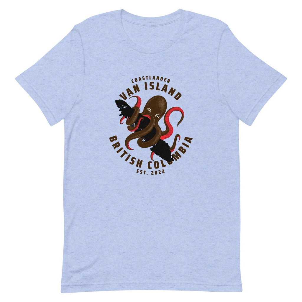 Design of Vancouver Island Octopus - Unisex t-shirt , the colour is Heather Blue