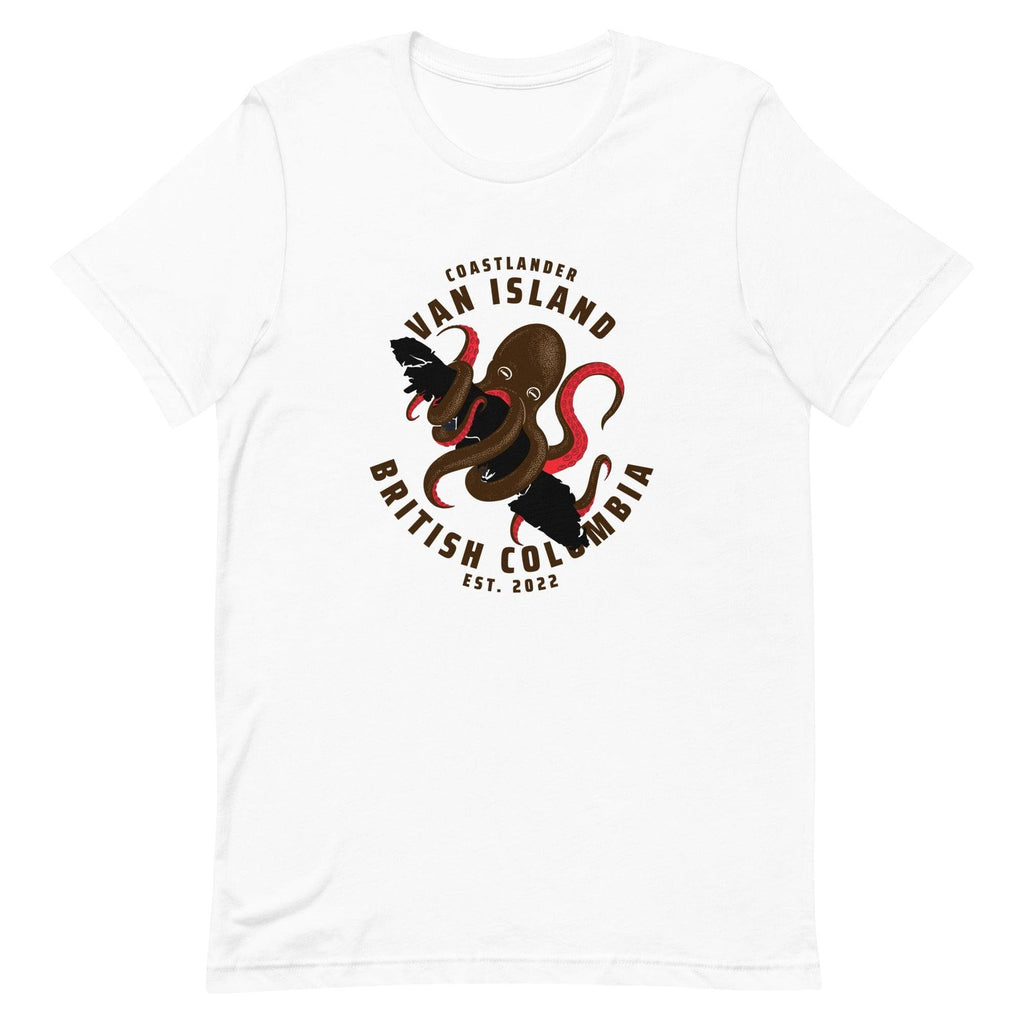 Design of Vancouver Island Octopus - Unisex t-shirt , the colour is White