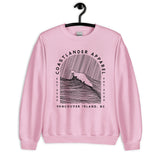 Design of Vancouver Island Wave Design - Black Line Art - Unisex Sweatshirt , the colour is Light Pink