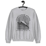 Design of Vancouver Island Wave Design - Black Line Art - Unisex Sweatshirt , the colour is Sport Grey