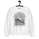 Design of Vancouver Island Wave Design - Black Line Art - Unisex Sweatshirt , the colour is White