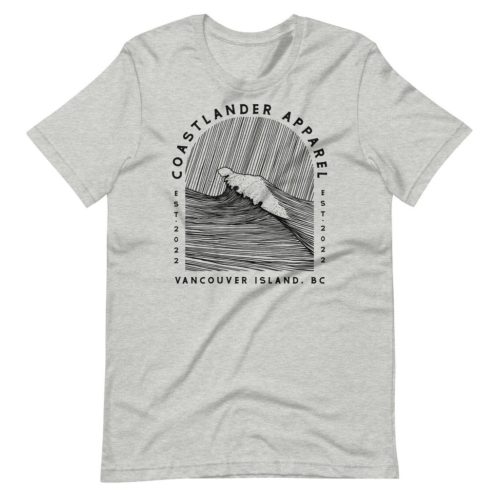 Design of Vancouver Island Wave Design - Black Line Art - Unisex t-shirt , the colour is Athletic Heather