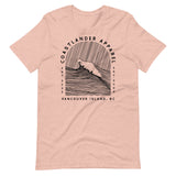 Design of Vancouver Island Wave Design - Black Line Art - Unisex t-shirt , the colour is Heather Prism Peach