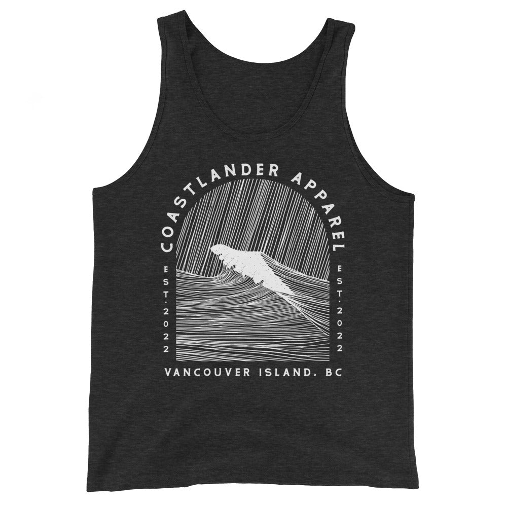 Design of Vancouver Island Wave Design - Men's Tank Top , the colour is Charcoal-Black Triblend