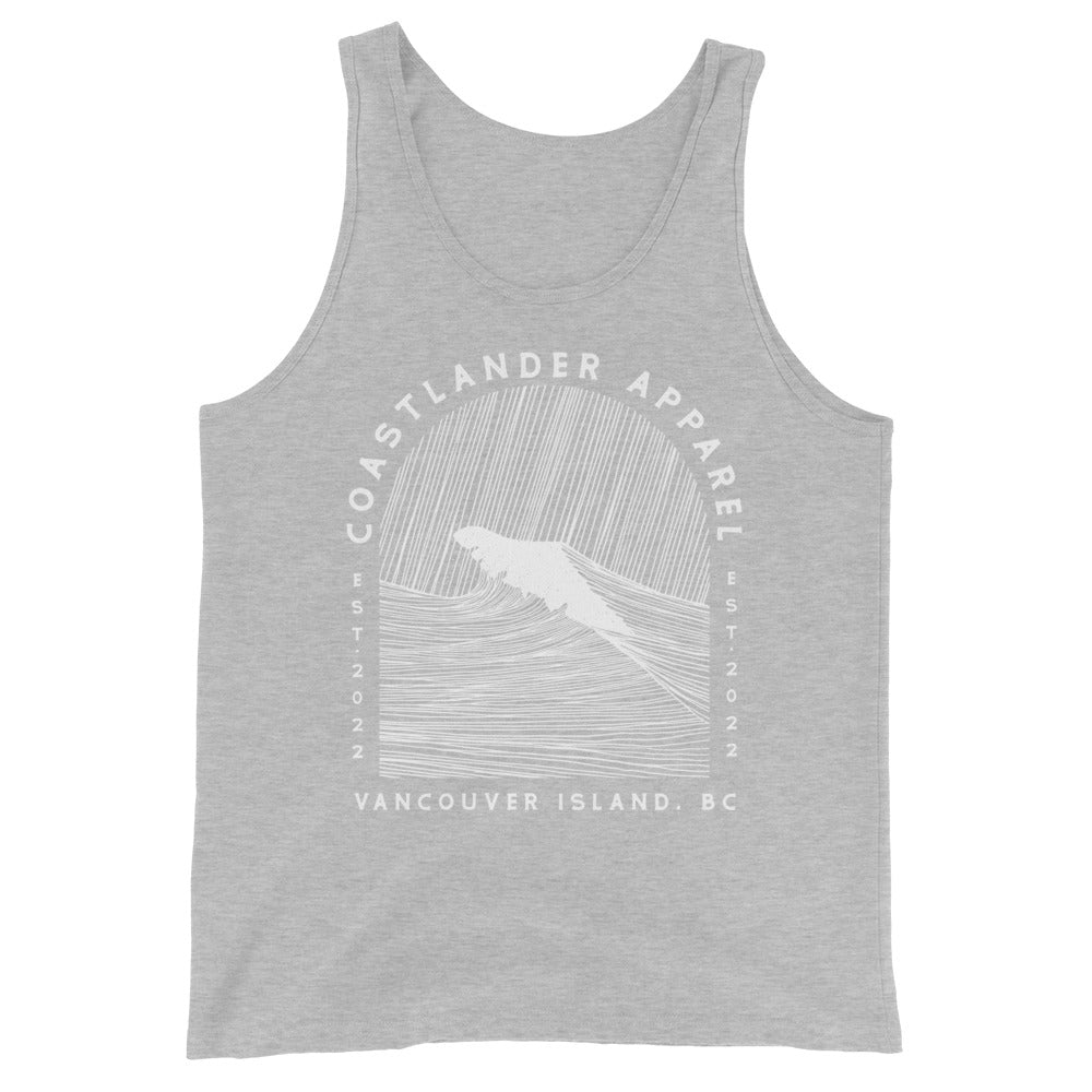 Design of Vancouver Island Wave Design - Men's Tank Top , the colour is Athletic Heather