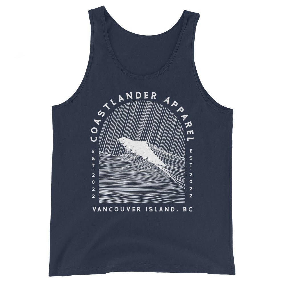 Design of Vancouver Island Wave Design - Men's Tank Top , the colour is Navy