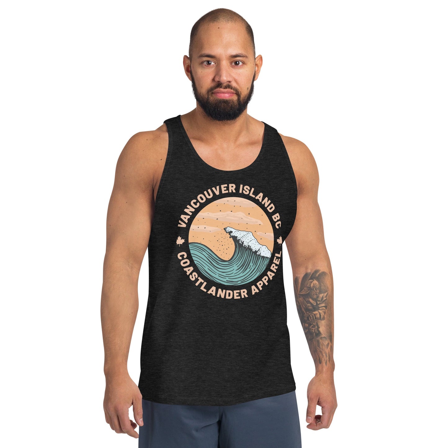 Design of Vancouver Island Wave Design - Men's Tank Top , the colour is Charcoal-Black Triblend