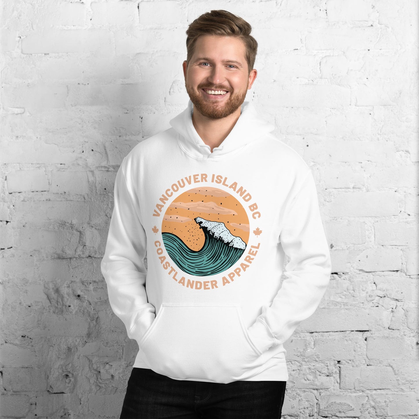 Design of Vancouver Island Wave Design - Unisex Hoodie , the colour is White