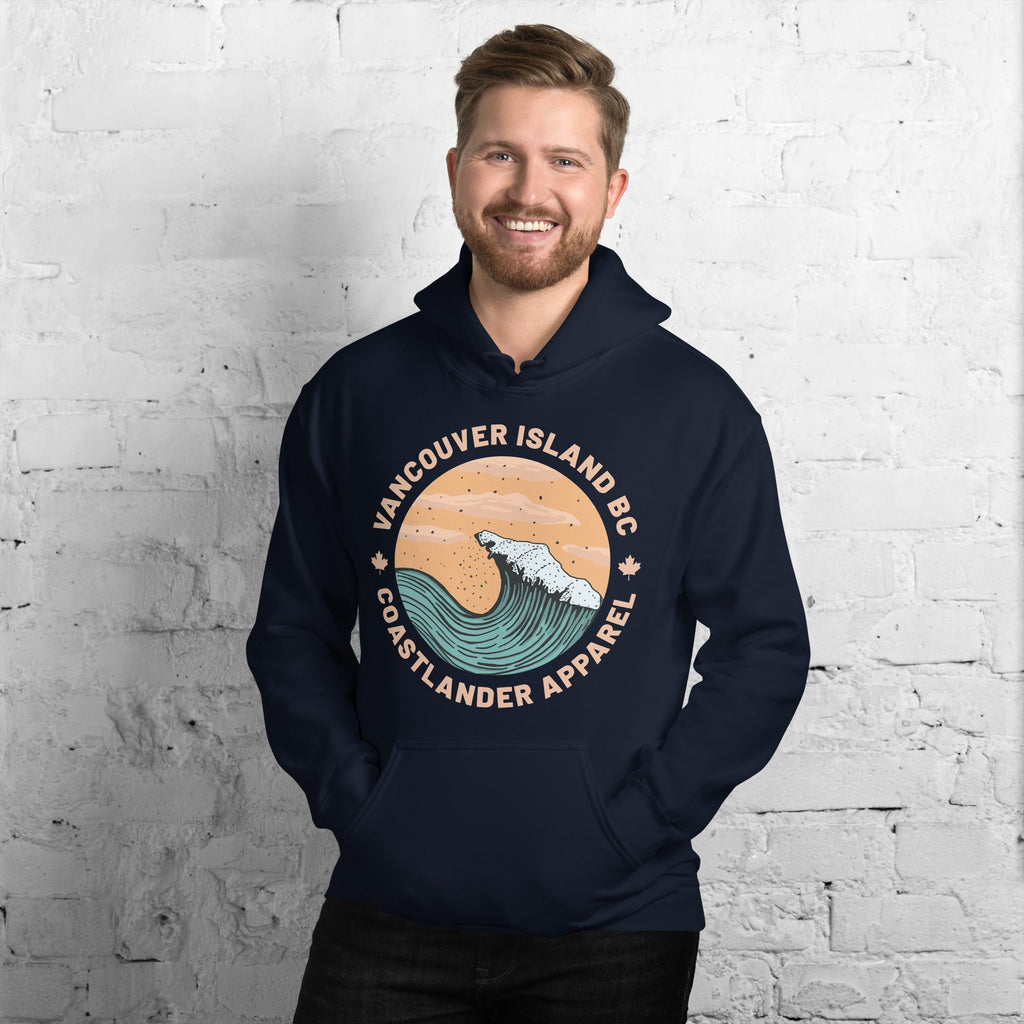 Design of Vancouver Island Wave Design - Unisex Hoodie , the colour is Navy