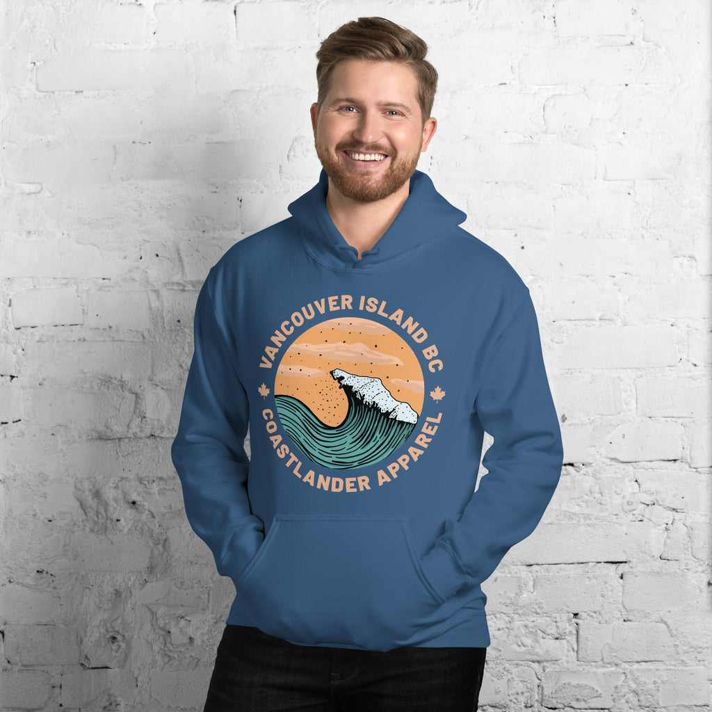 Design of Vancouver Island Wave Design - Unisex Hoodie , the colour is Indigo Blue