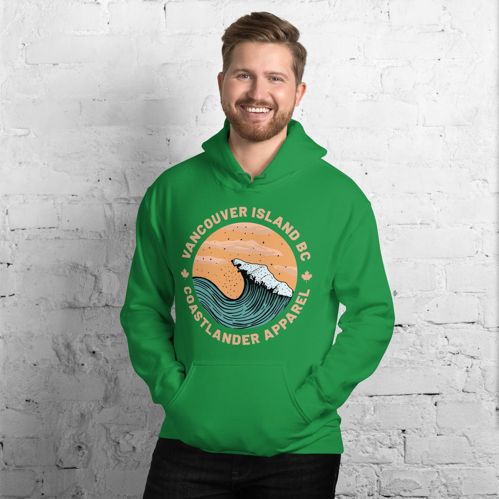 Design of Vancouver Island Wave Design - Unisex Hoodie , the colour is Irish Green