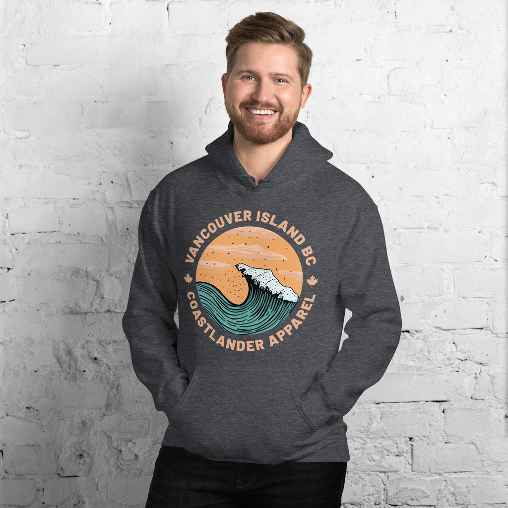 Design of Vancouver Island Wave Design - Unisex Hoodie , the colour is Dark Heather