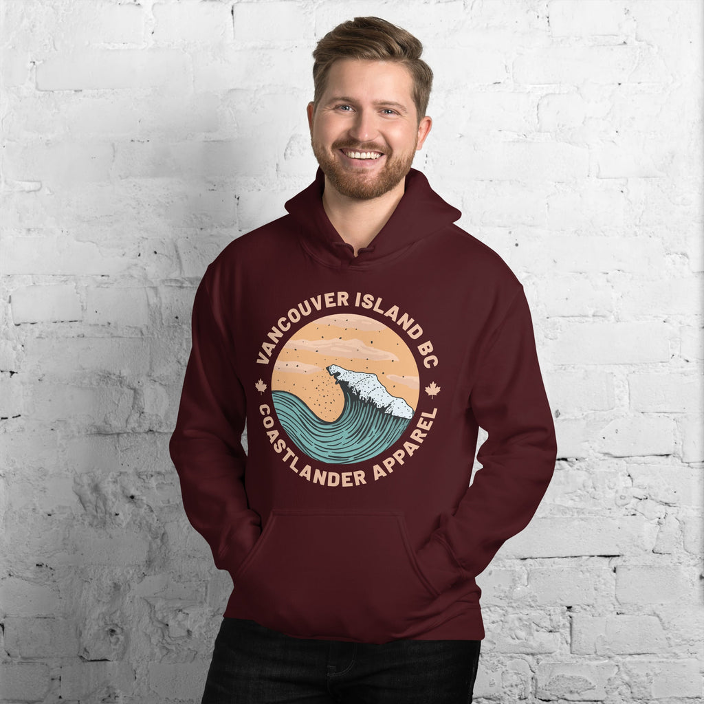 Design of Vancouver Island Wave Design - Unisex Hoodie , the colour is Maroon