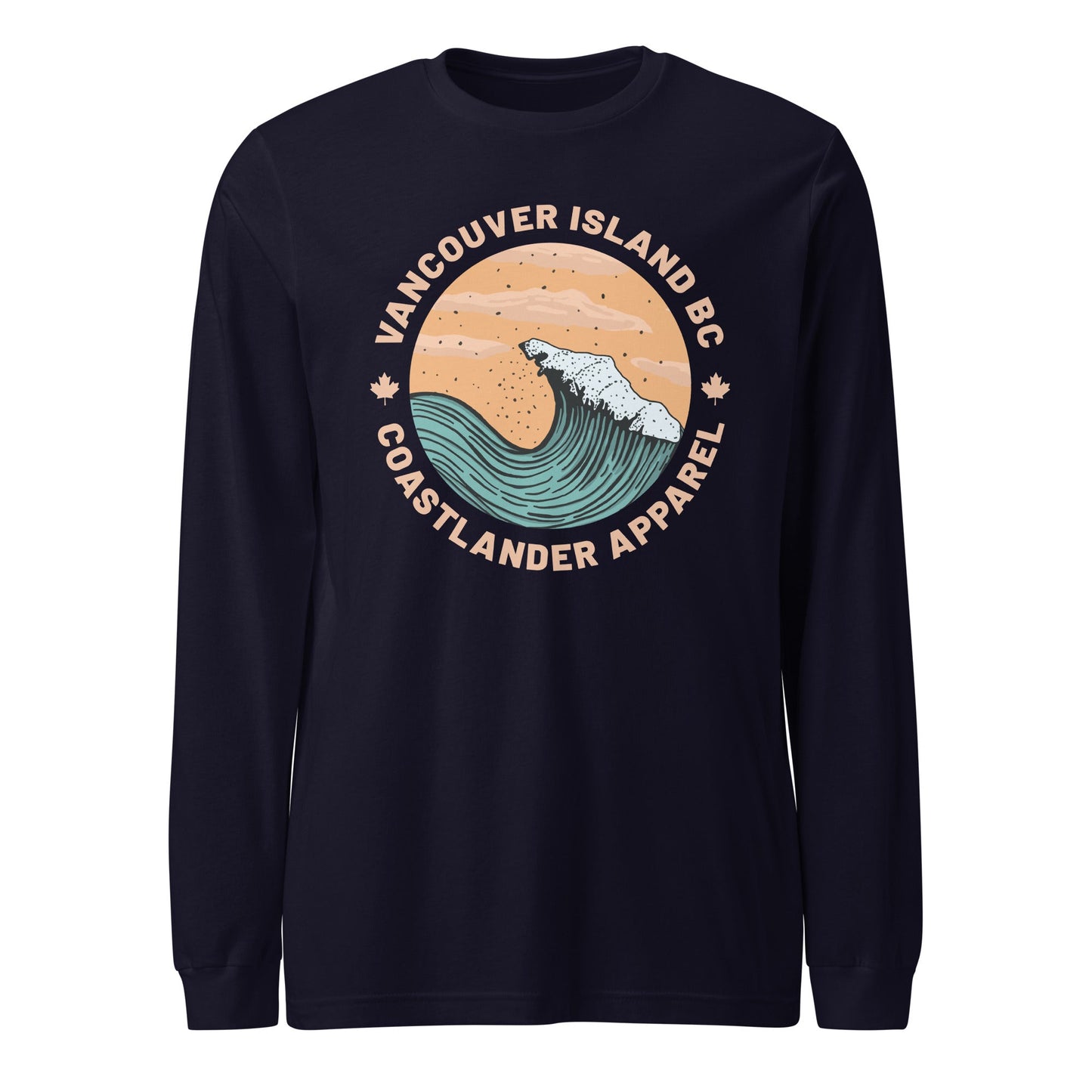 Design of Vancouver Island Wave Design - Unisex Long Sleeve Tee , the colour is Navy