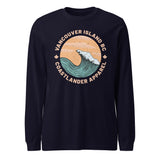 Design of Vancouver Island Wave Design - Unisex Long Sleeve Tee , the colour is Navy