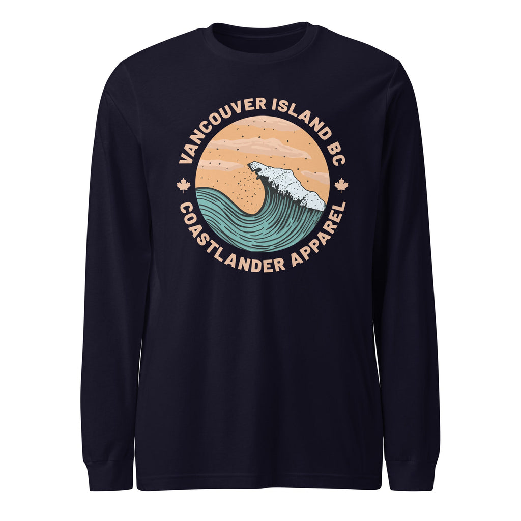 Design of Vancouver Island Wave Design - Unisex Long Sleeve Tee , the colour is Navy