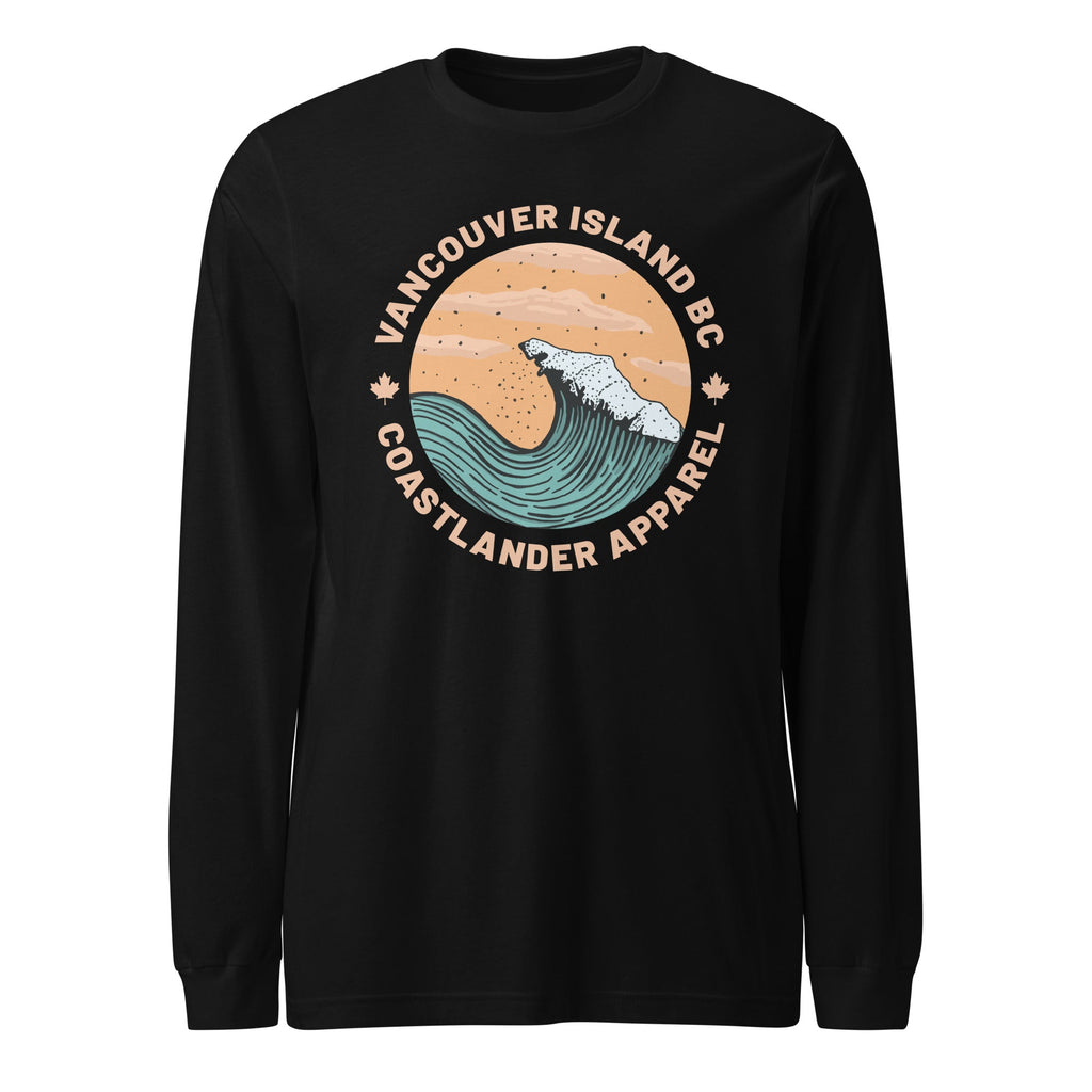 Design of Vancouver Island Wave Design - Unisex Long Sleeve Tee , the colour is Black