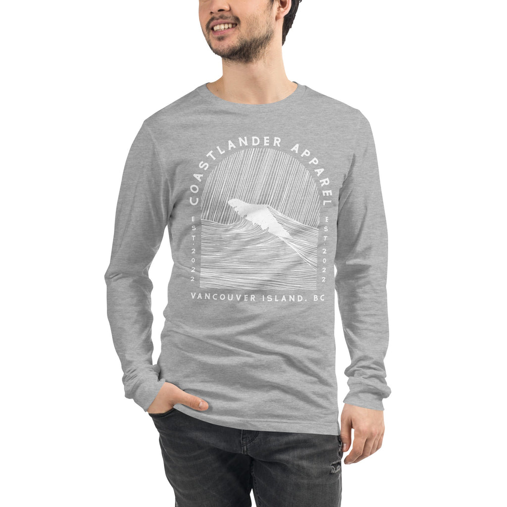Design of Vancouver Island Wave Design - Unisex Long Sleeve Tee , the colour is Athletic Heather