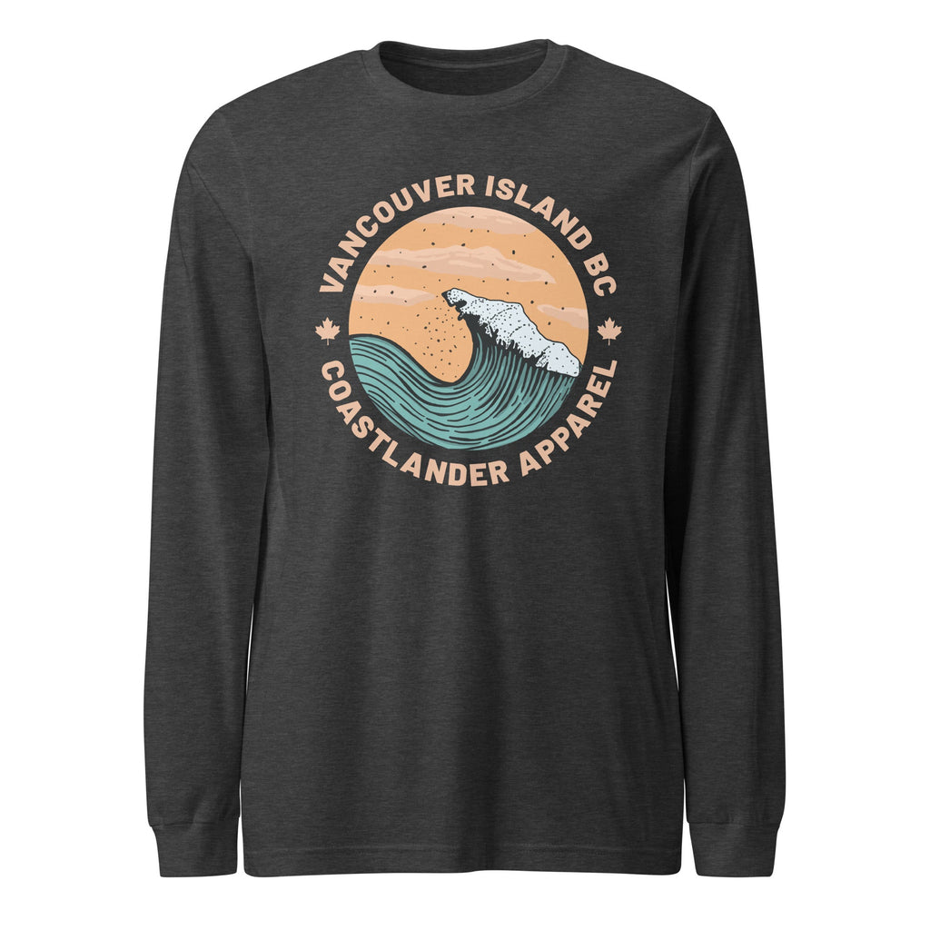 Design of Vancouver Island Wave Design - Unisex Long Sleeve Tee , the colour is Dark Grey Heather