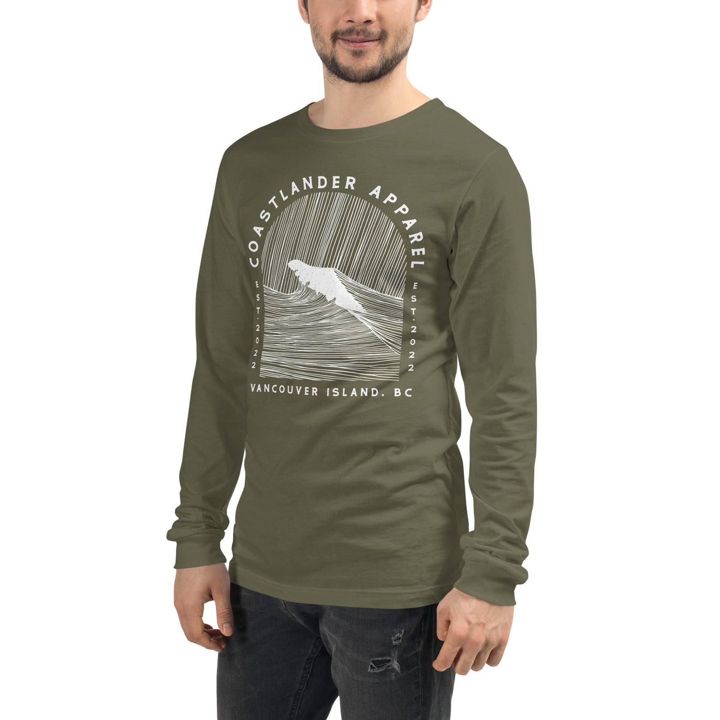 Design of Vancouver Island Wave Design - Unisex Long Sleeve Tee , the colour is