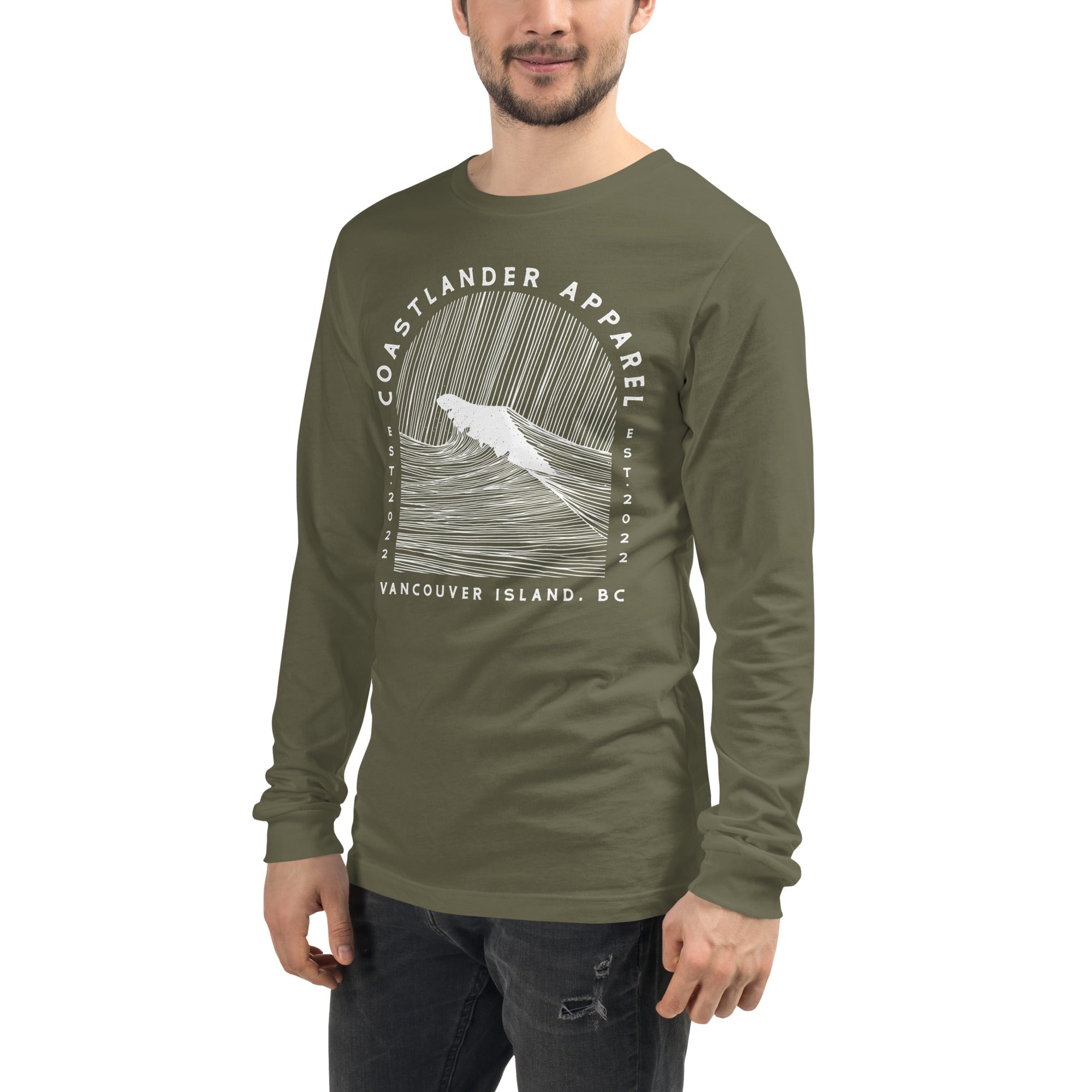 Design of Vancouver Island Wave Design - Unisex Long Sleeve Tee , the colour is