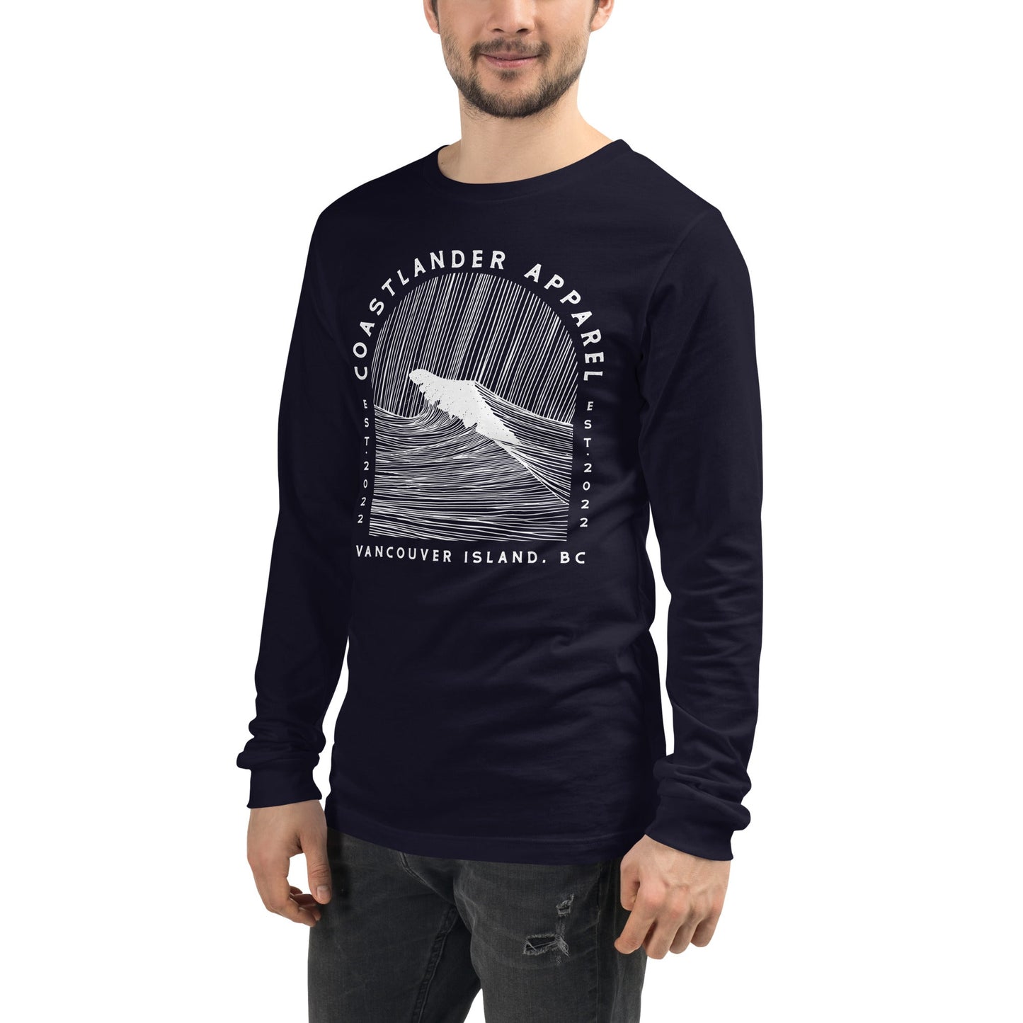 Design of Vancouver Island Wave Design - Unisex Long Sleeve Tee , the colour is