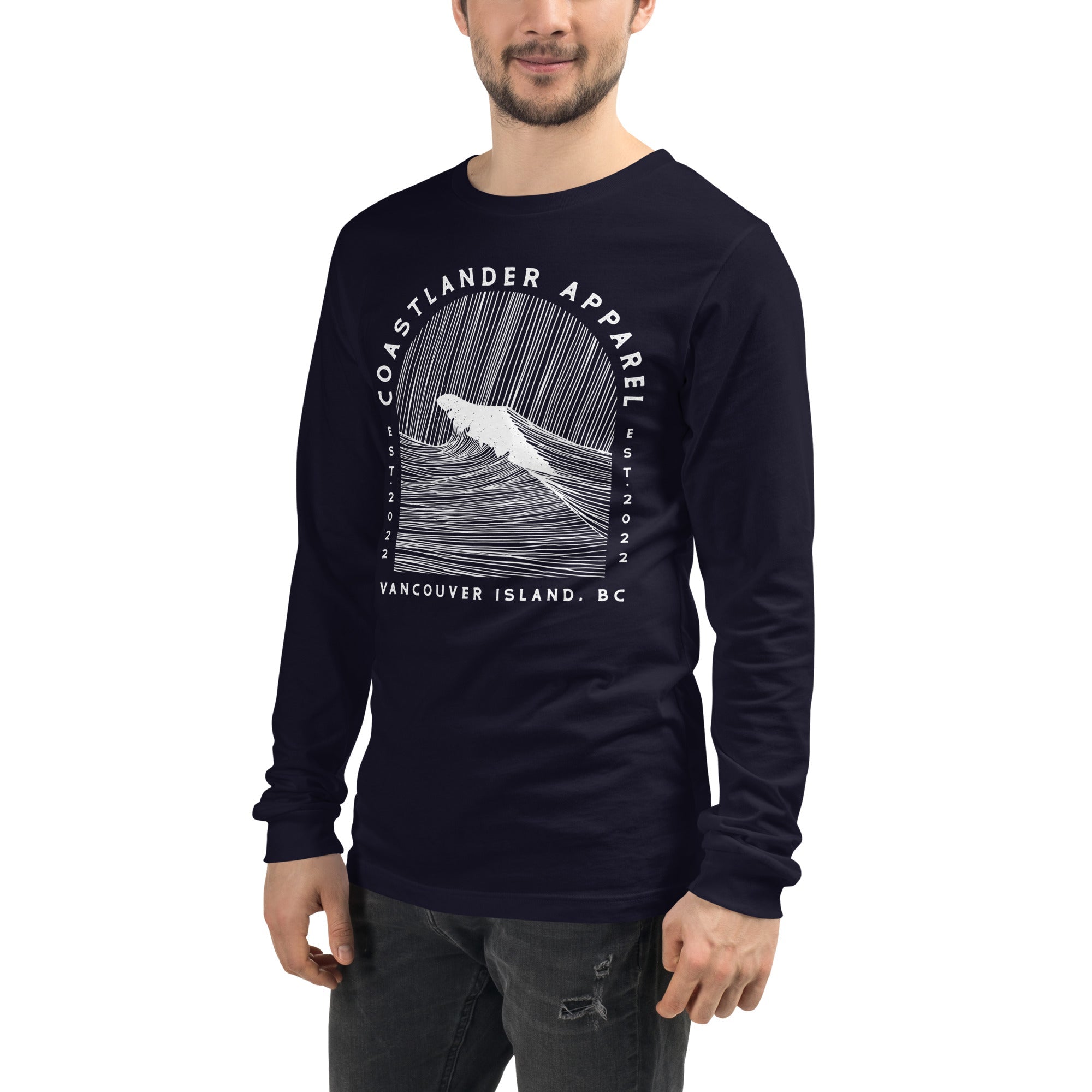 Design of Vancouver Island Wave Design - Unisex Long Sleeve Tee , the colour is
