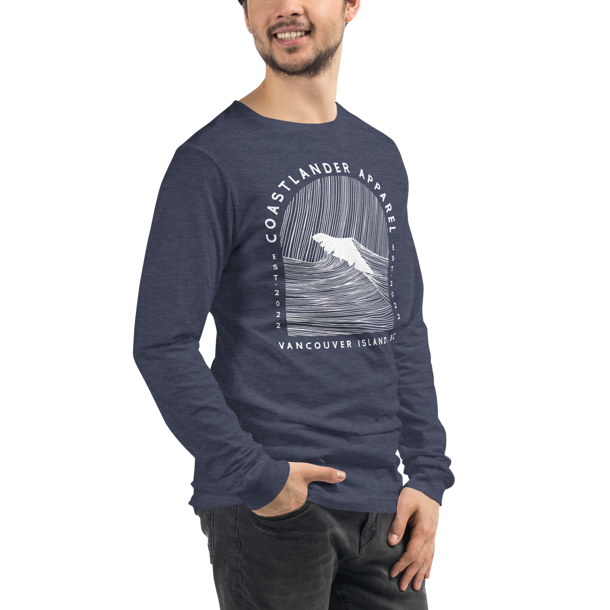 Design of Vancouver Island Wave Design - Unisex Long Sleeve Tee , the colour is