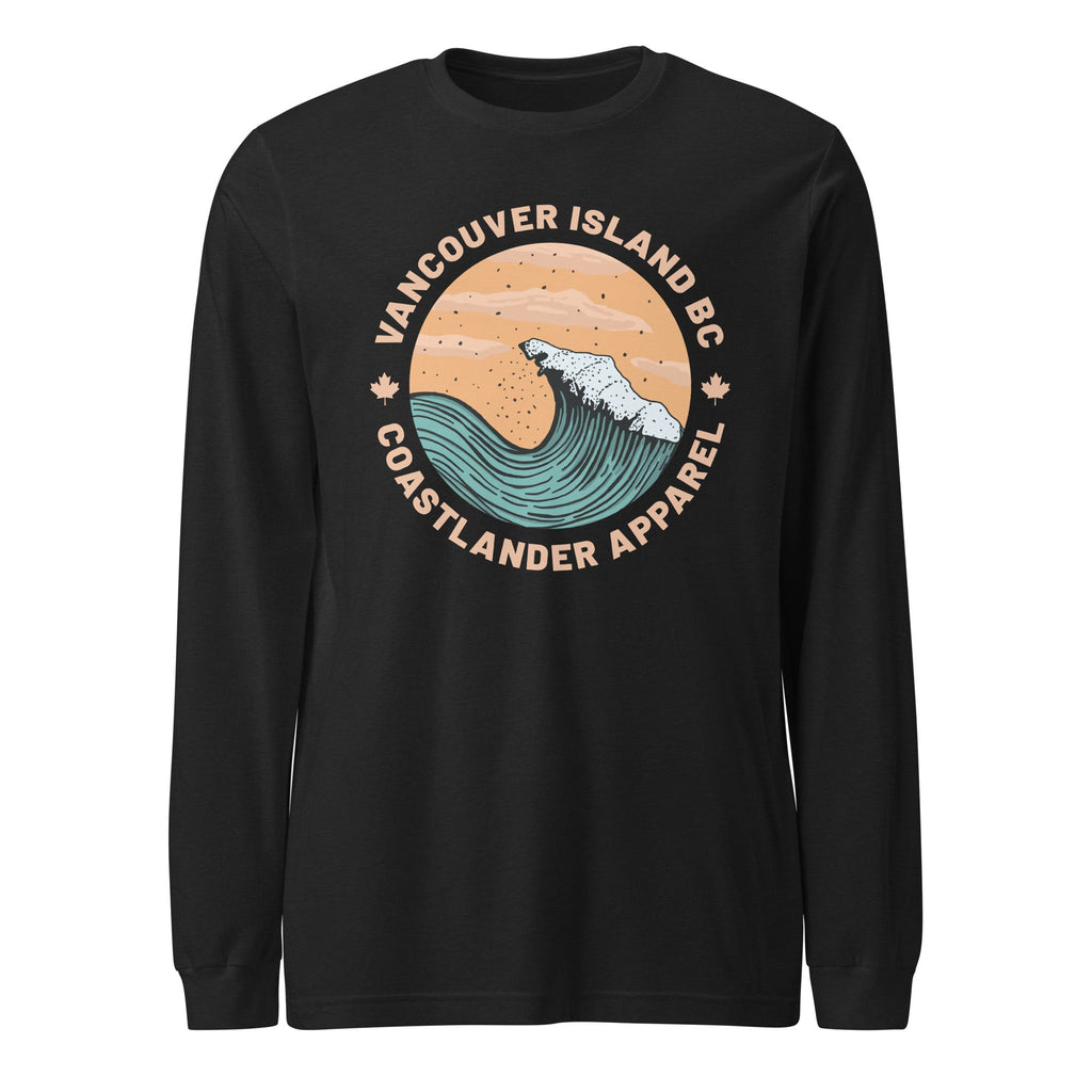 Design of Vancouver Island Wave Design - Unisex Long Sleeve Tee , the colour is Black Heather