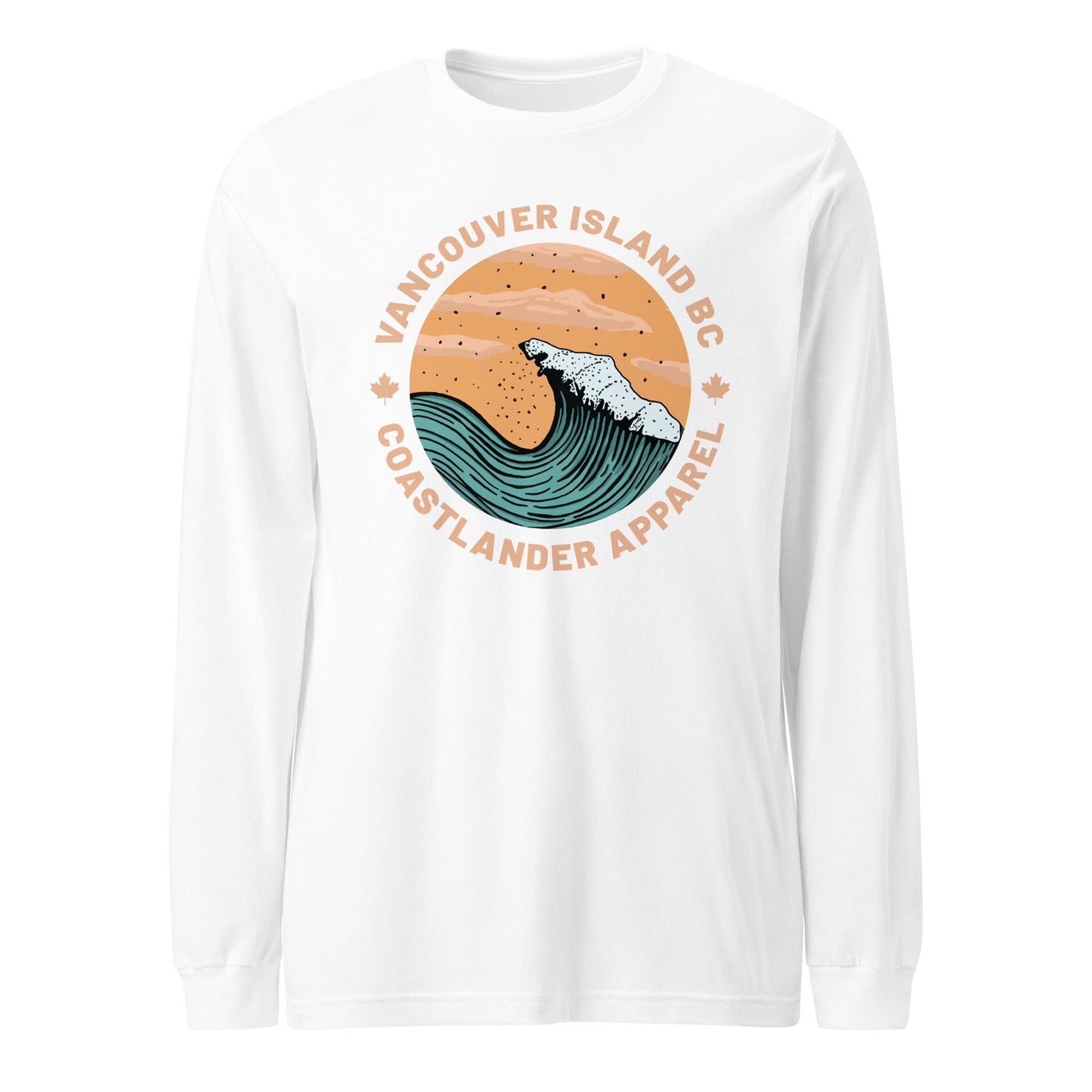 Design of Vancouver Island Wave Design - Unisex Long Sleeve Tee , the colour is White
