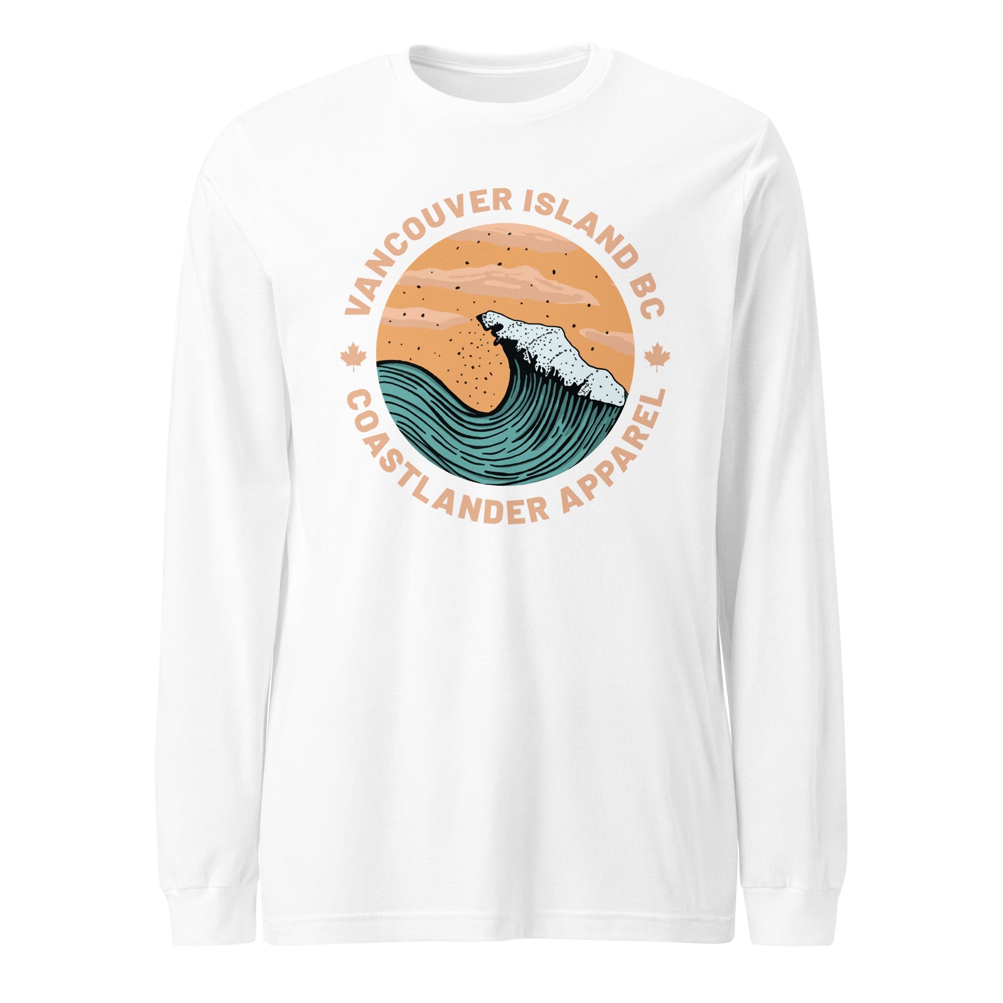 Design of Vancouver Island Wave Design - Unisex Long Sleeve Tee , the colour is White
