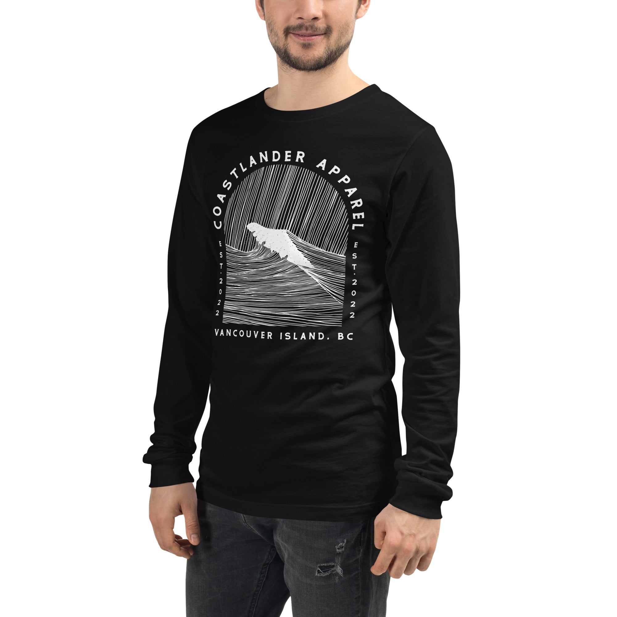 Design of Vancouver Island Wave Design - Unisex Long Sleeve Tee , the colour is