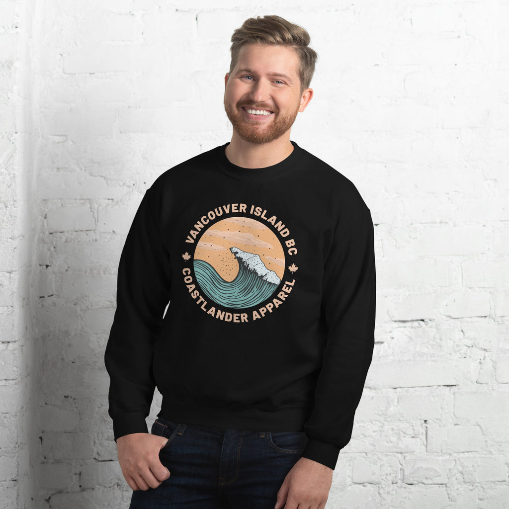 Design of Vancouver Island Wave Design - Unisex Sweatshirt , the colour is Black