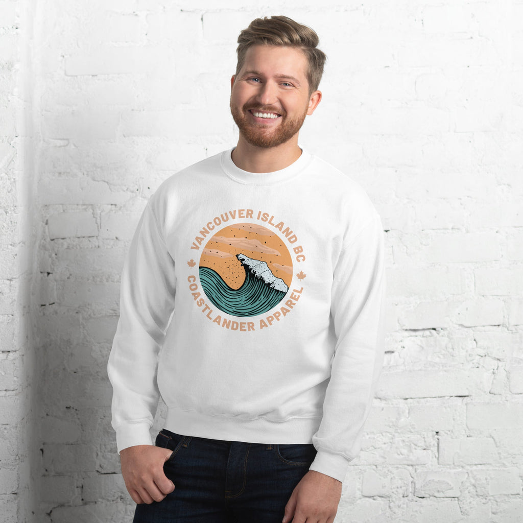 Design of Vancouver Island Wave Design - Unisex Sweatshirt , the colour is White