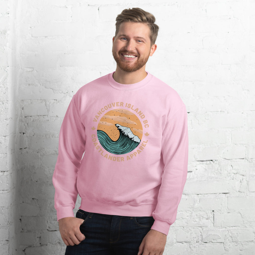 Design of Vancouver Island Wave Design - Unisex Sweatshirt , the colour is Light Pink