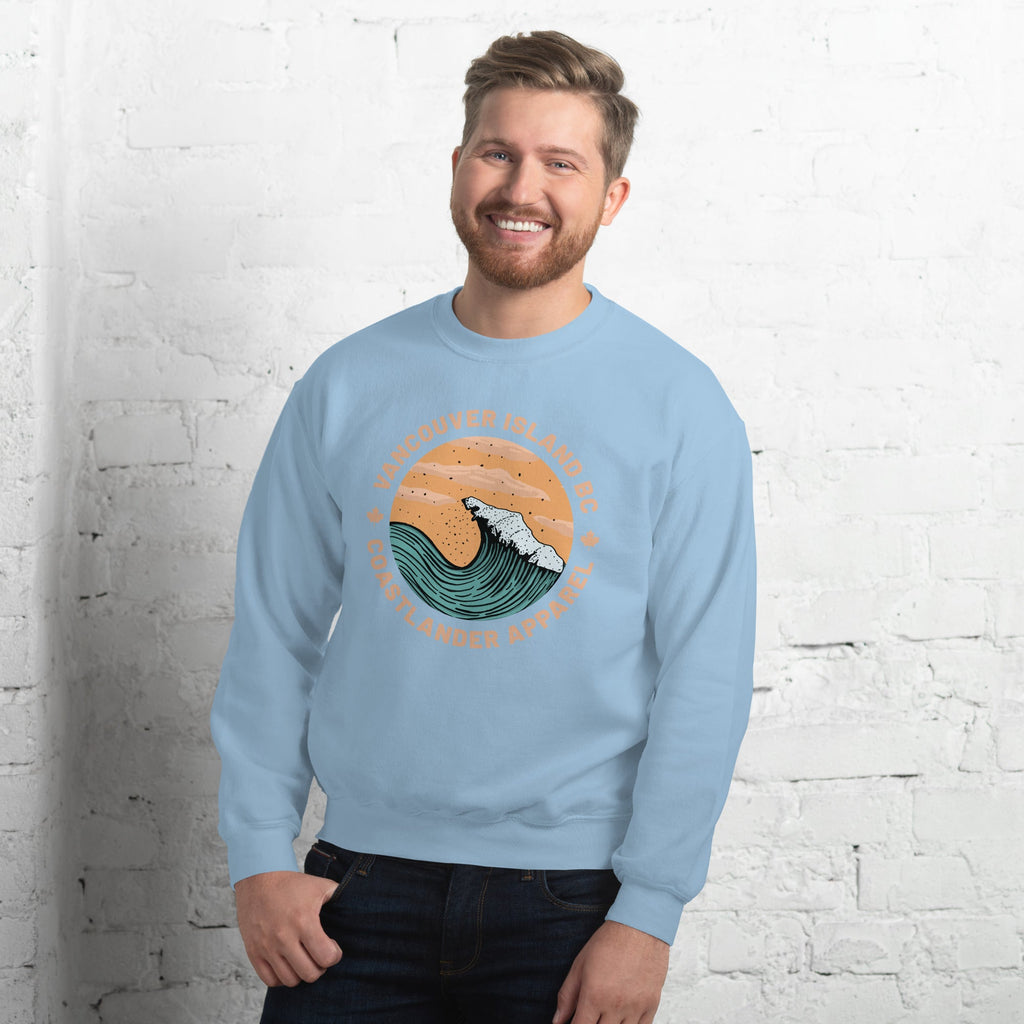 Design of Vancouver Island Wave Design - Unisex Sweatshirt , the colour is Light Blue