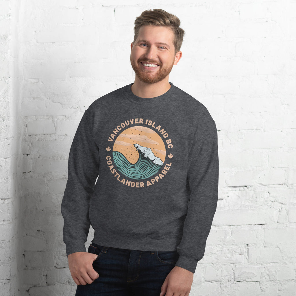 Design of Vancouver Island Wave Design - Unisex Sweatshirt , the colour is Dark Heather