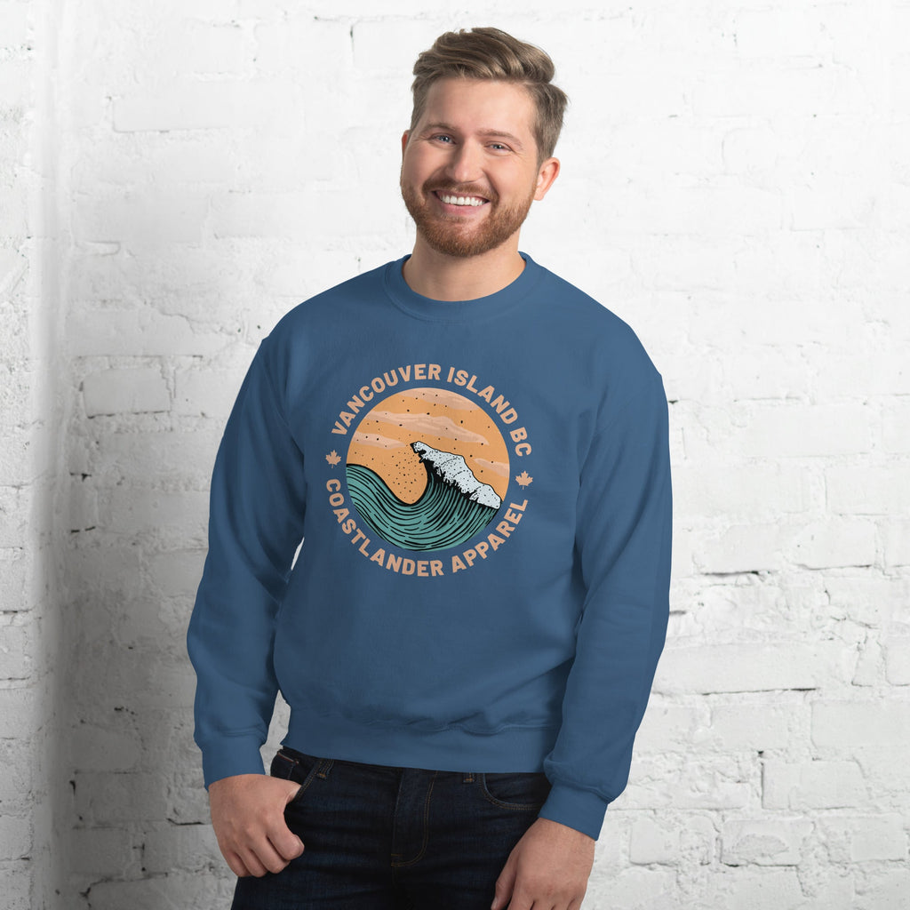 Design of Vancouver Island Wave Design - Unisex Sweatshirt , the colour is Indigo Blue