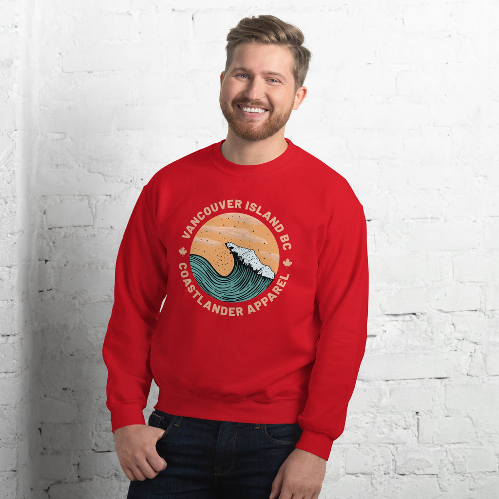 Design of Vancouver Island Wave Design - Unisex Sweatshirt , the colour is Red