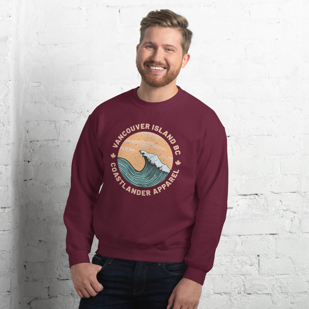 Design of Vancouver Island Wave Design - Unisex Sweatshirt , the colour is Maroon