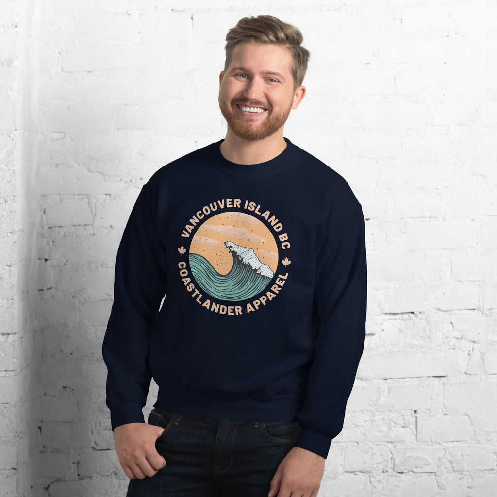 Design of Vancouver Island Wave Design - Unisex Sweatshirt , the colour is Navy