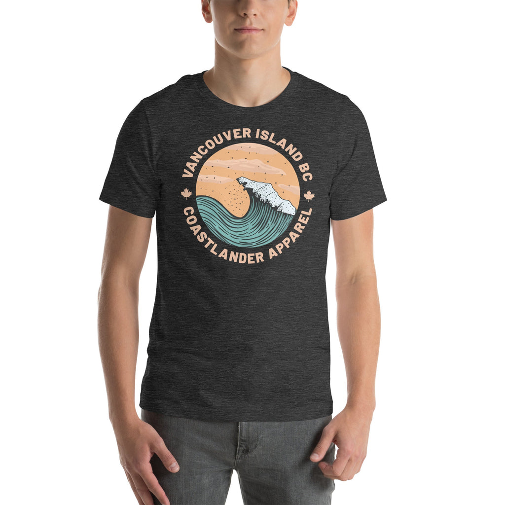 Design of Vancouver Island Wave Design - Unisex t-shirt , the colour is Dark Grey Heather