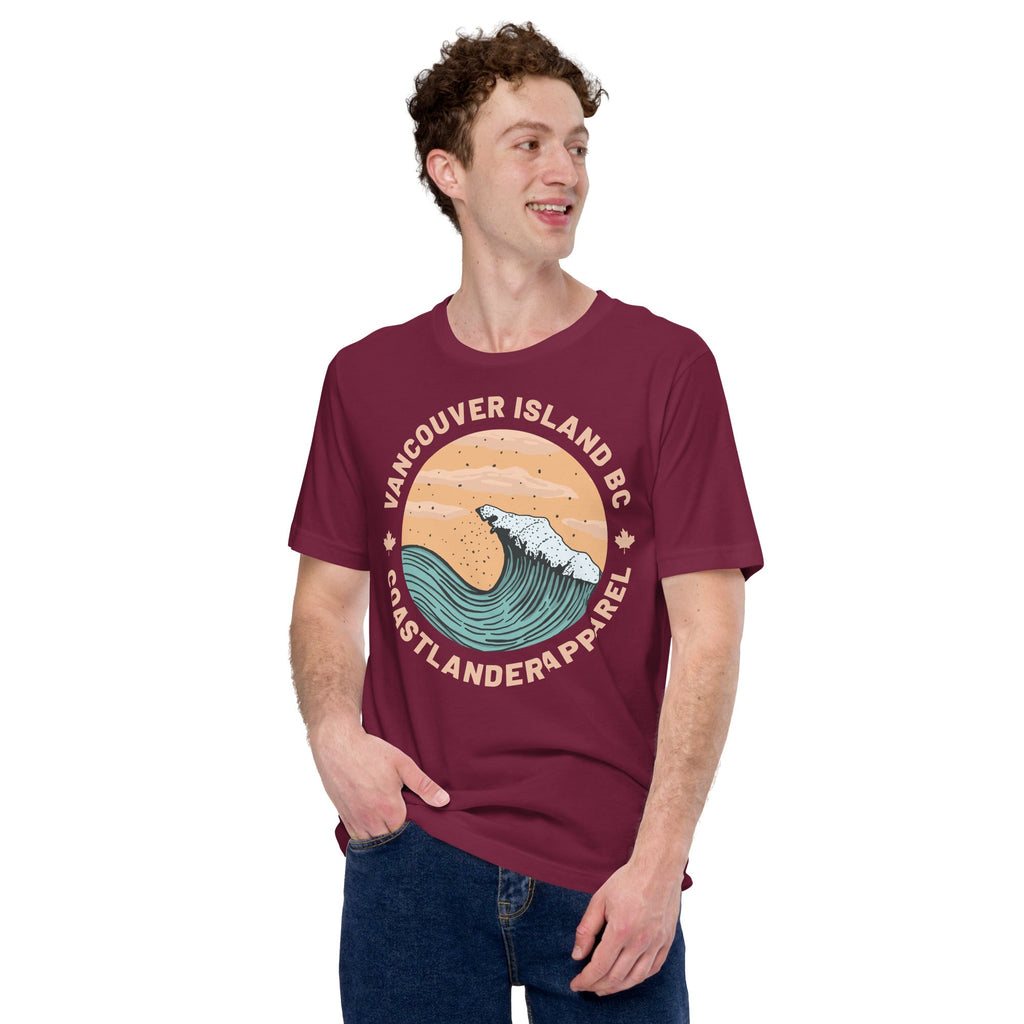 Design of Vancouver Island Wave Design - Unisex t-shirt , the colour is Maroon