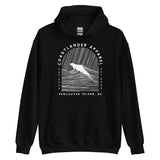 Design of Vancouver Island Wave Design - White Line Art - Unisex Hoodie , the colour is Black