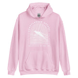Design of Vancouver Island Wave Design - White Line Art - Unisex Hoodie , the colour is Light Pink